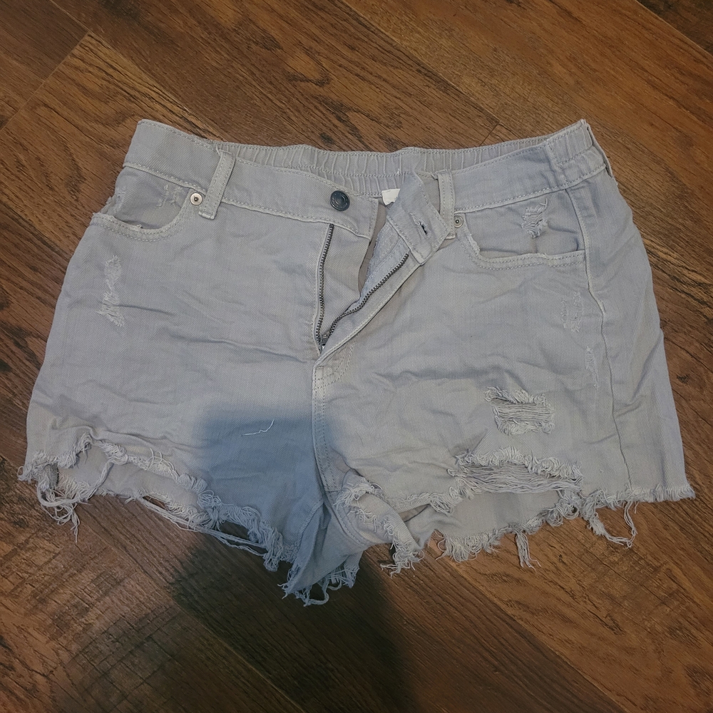 Aerie Light Gray Distressed Jean Shorts